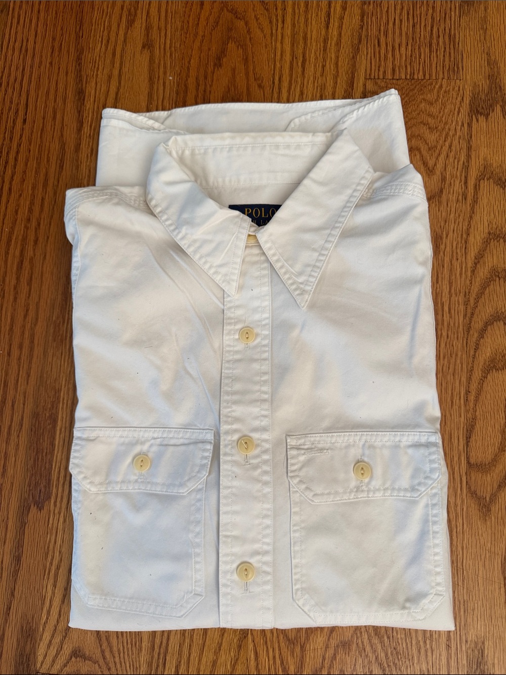 Polo by Ralph Lauren White Cotton Button-Down Shirt with Chest Pockets